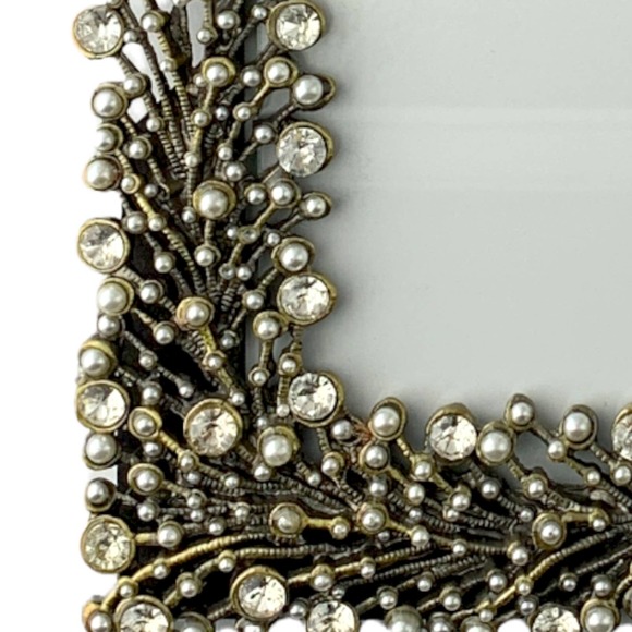 Brass Rectangular Picture Frame, Austrian Crystals, Tabletop, Holds 5 x 7 Photo - Picture 3 of 5